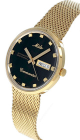 Mido Watches MIDO Commander 37MM SS Black Dial Gold Mesh Men's Watch M8429.3.28.13