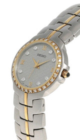 Seiko watches New Seiko Silver Dial 18K Bezel Stainless Steel Women's Watch SXG964
